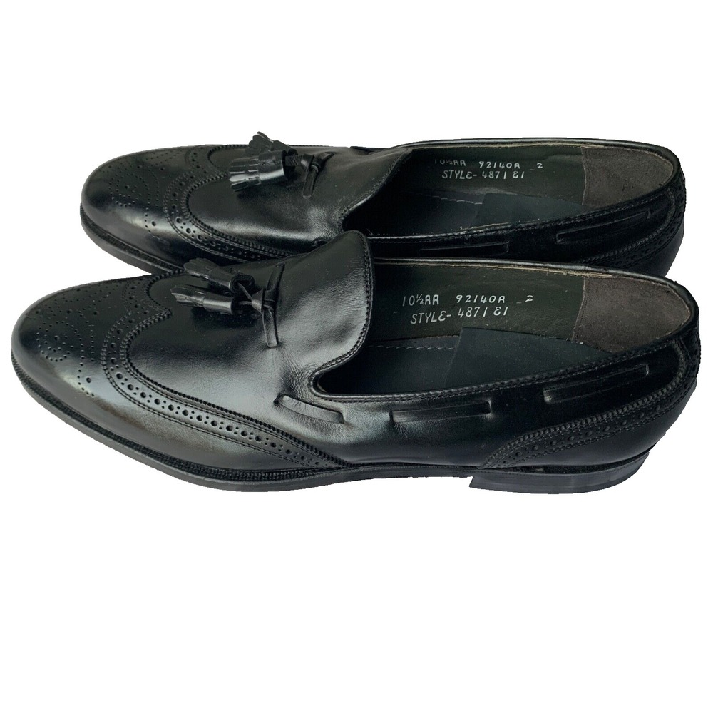 VTG‎ E.T. WRIGHT Mens Sz 10.5 AA Black Leather Tassel Wingtip Dress Shoes #4871